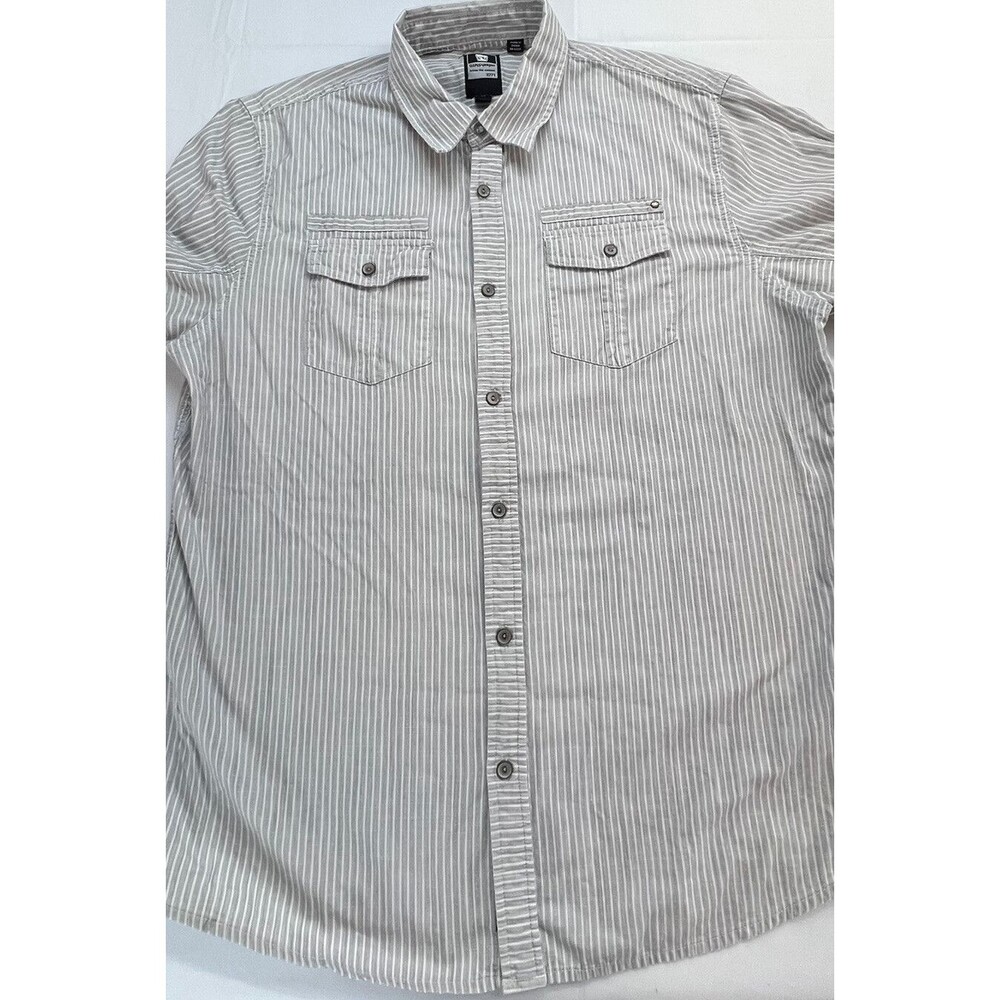 Ocean Current Mens Gray Striped Long Roll Tab Sleeves Button Up Shirt Size L